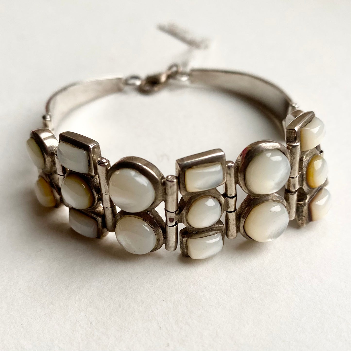 Silver Bracelet inlaid with Mother of Pearl