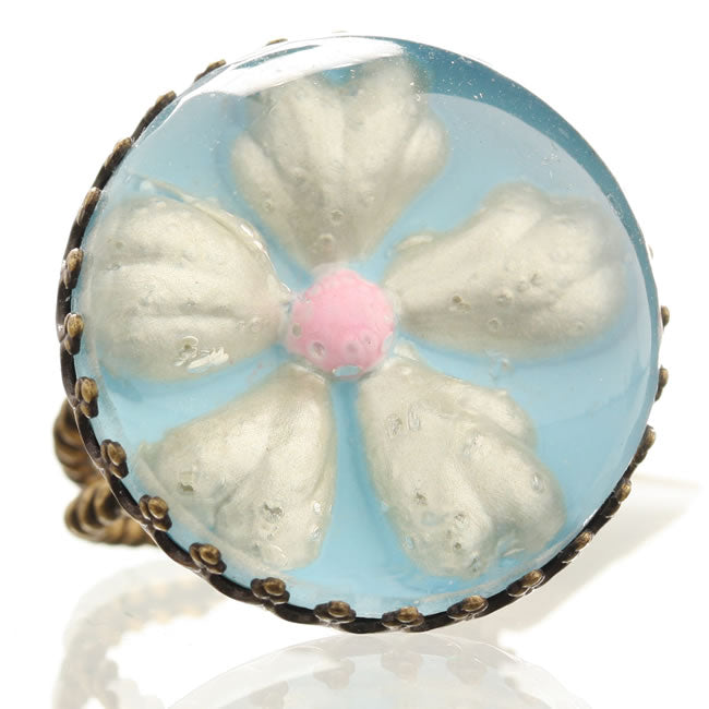 Konplott, Bubble Flower Adjustable Ring, Blue/Pink/Gold