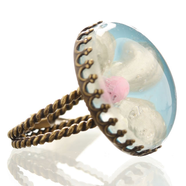 Konplott, Bubble Flower Adjustable Ring, Blue/Pink/Gold