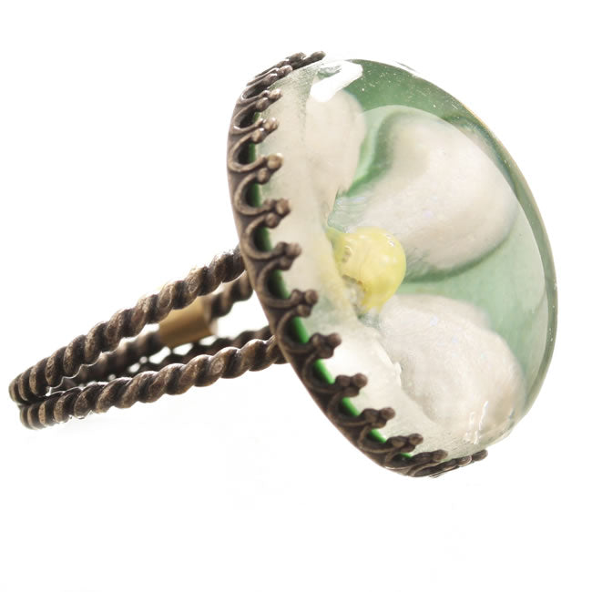 Konplott, Bubble Flower Adjustable Ring, Green/Gold