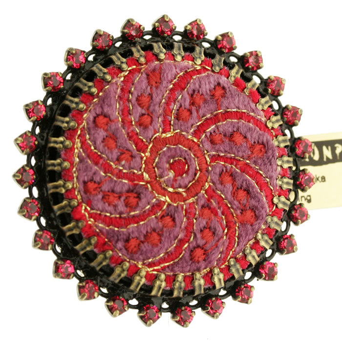Large adjustable Ring, Red/Pink/Gold