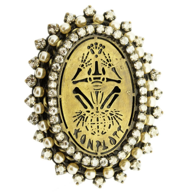 Konplott, Sinners and Saints Large Oval Adjustable Ring Crystal/Gold, Crystal,Gold