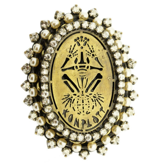 Konplott, Sinners and Saints Large Oval Adjustable Ring Crystal/Gold, Crystal,Gold