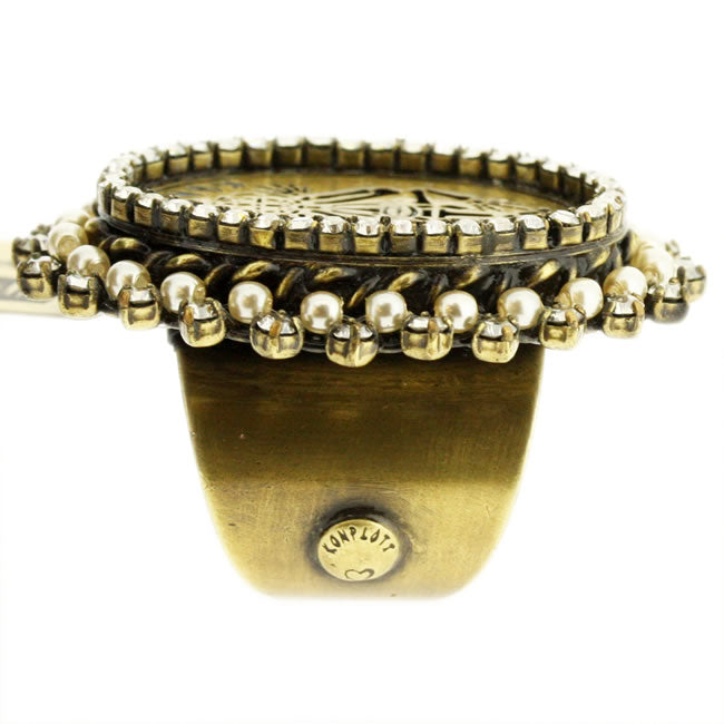 Konplott, Sinners and Saints Large Oval Adjustable Ring Crystal/Gold, Crystal,Gold