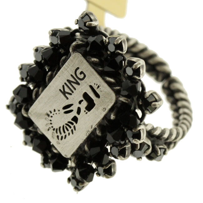 Konplott, Sinners and Saints Rectangular Adjustable Ring. Silver Colourway, Silver