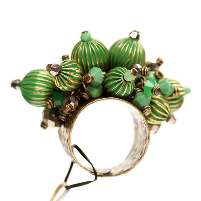 Konplott, Indianafrica Adjustable Ring, Green,Gold