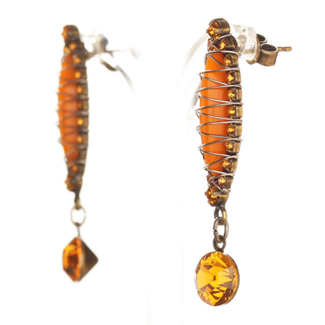 Earrings, Orange,Gold