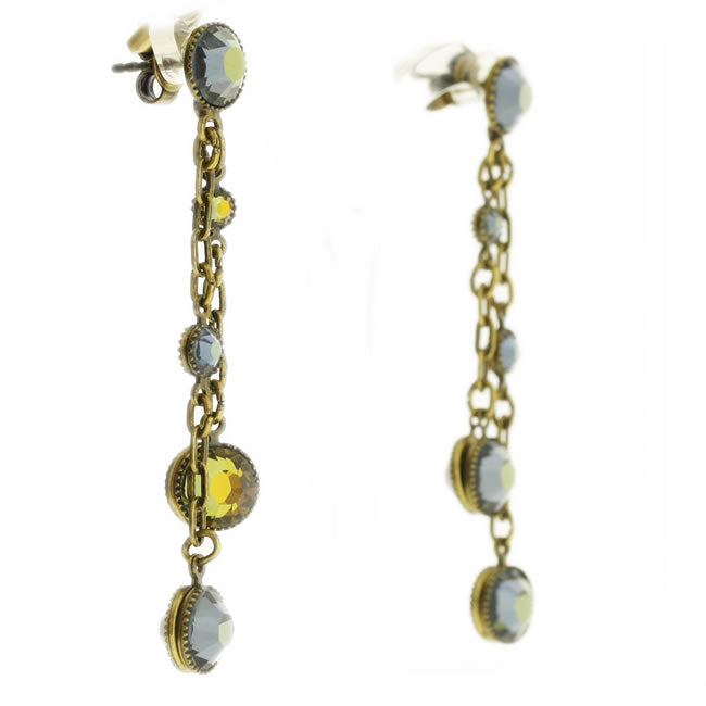 Twin Chain Drop Earrings, Petrol/Gold