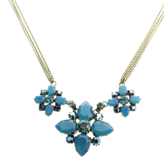 Konplott, Cathedral Triple Cluster Necklace, Blue/Gold