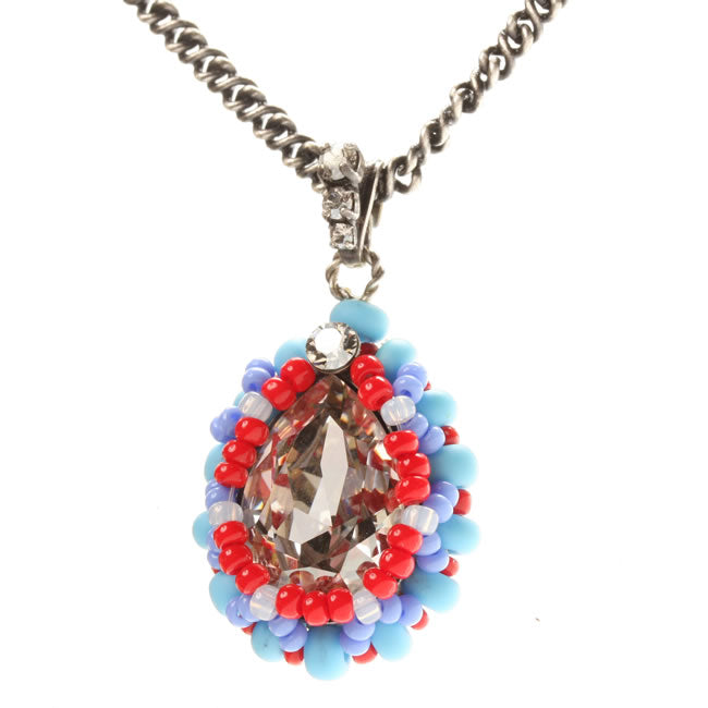 Konplott, Paisley African Pear Drop necklace Red/Blue/Silver, Red,Blue,Silver