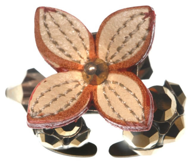 Konplott, Brit Chic Flower And Crystal Bunch Ring, Cream/Brown/Gold