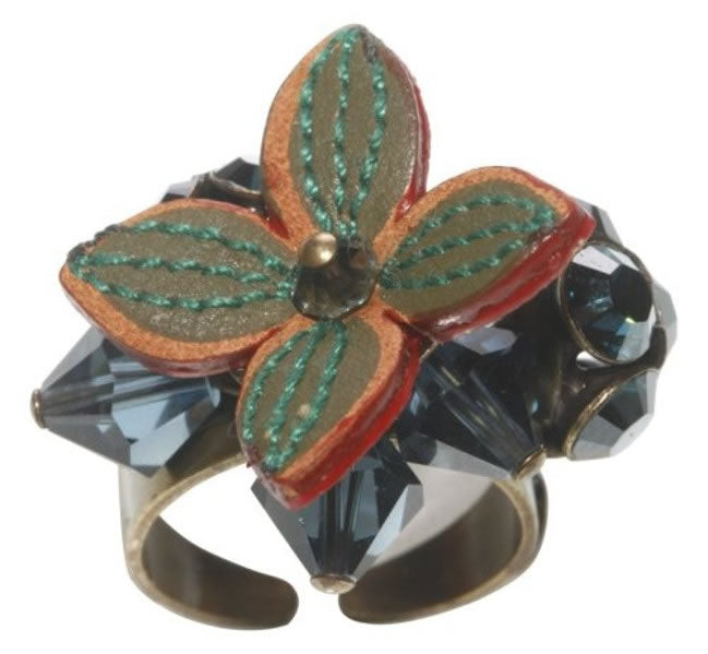 Konplott, Brit Chic Flower And Crystal Bunch Ring, Blue/Green/Gold