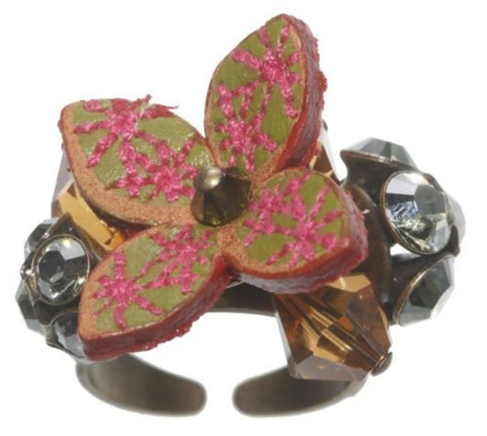 Konplott, Brit Chic Flower And Crystal Bunch Ring, Pink/Green