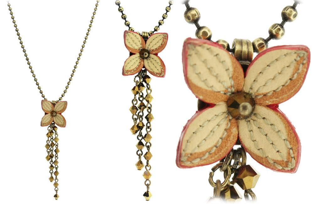 Chain Drop Pendant, Cream/Brown/Gold