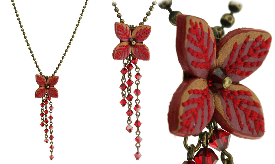 Chain Drop Pendant, Red/Gold