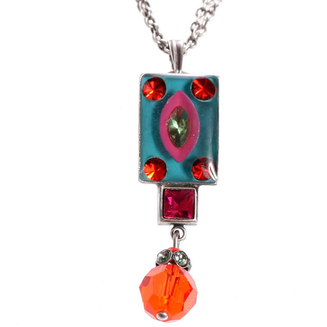 Konplott, Souvenir D Afrique Rectangular Pendant, Turquoise/Multi/Silver