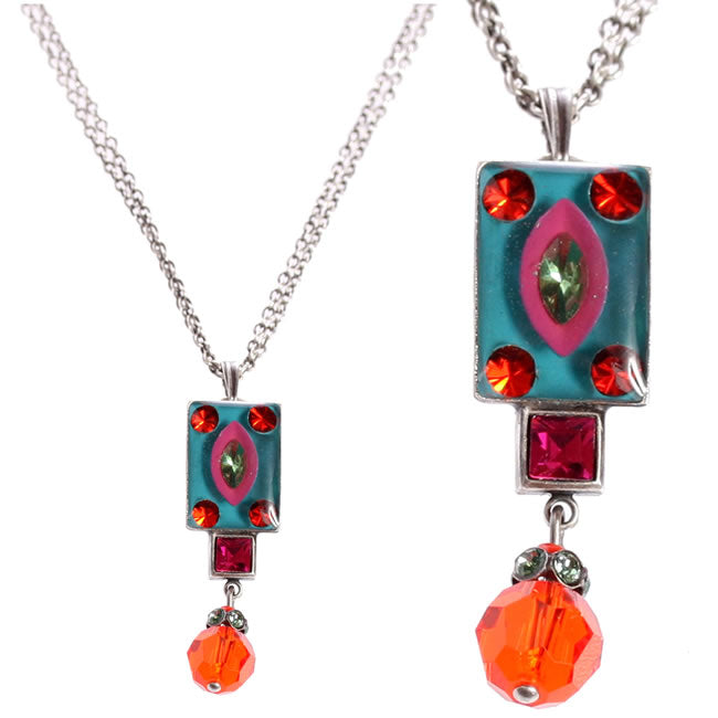 Konplott, Souvenir D Afrique Rectangular Pendant, Turquoise/Multi/Silver