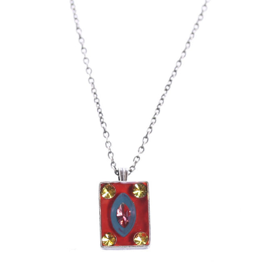 Konplott, Souvenir D Afrique Rectangular Small Drop Pendant, Red/Multi/Silver