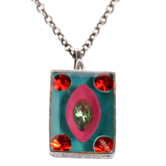 Konplott, Souvenir D Afrique Rectangular Small Drop Pendant, Turquoise,Multi,Silver