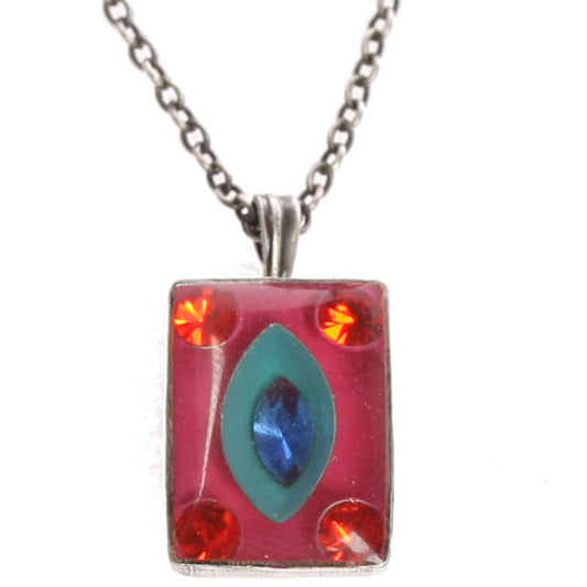 Konplott, Souvenir D Afrique Rectangular Small Drop Pendant, Pink,Multi,Silver