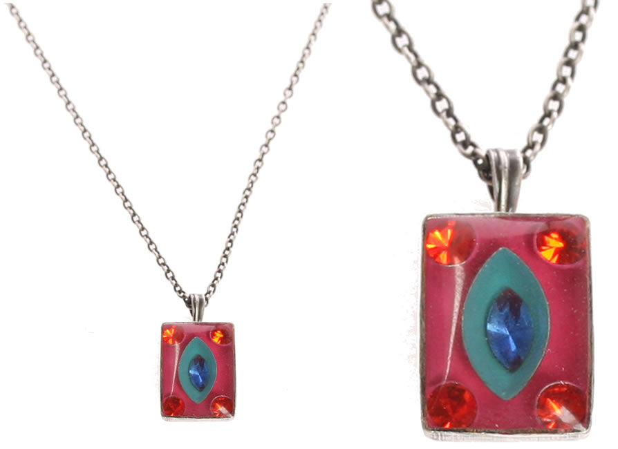 Rectangular Small Drop Pendant, Pink,Multi,Silver