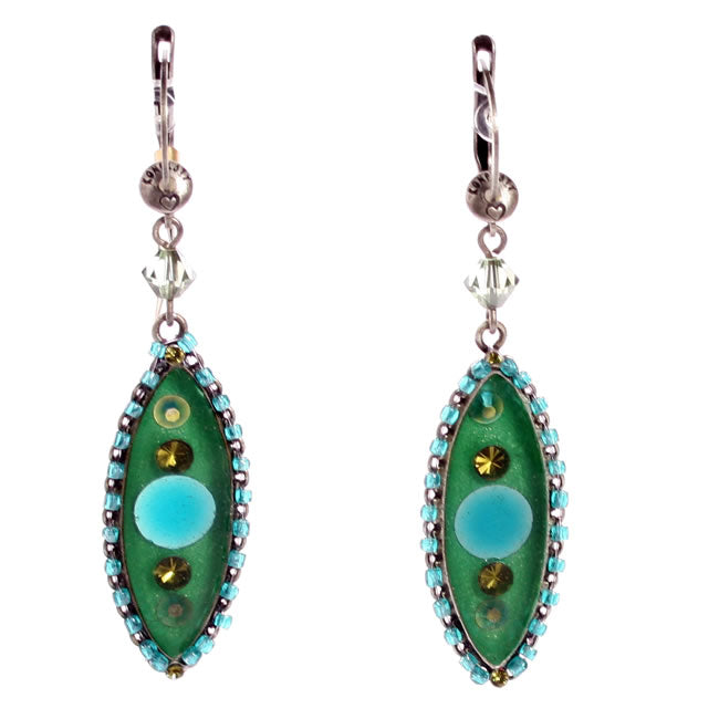 Drop Earrings, Green/Silver