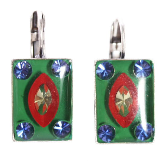 Konplott, Souvenir D Afrique Rectangular Earrings, Green/Multi/Silver