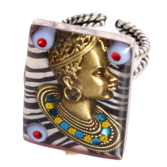 Konplott, Souvenir D Afrique Large Adjustable Ring, Multi/Silver