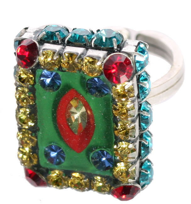 Konplott, Souvenir D Afrique Crystal Adjustable Ring, Green/Multi/Silver