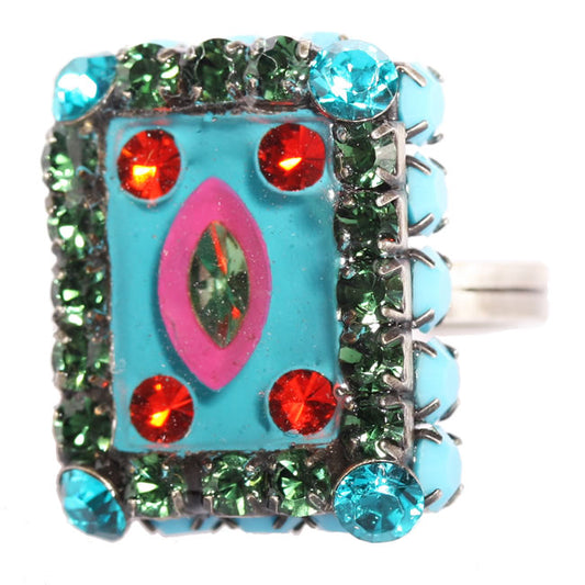 Konplott, Souvenir D Afrique  Crystal Adjustable Ring, Turquoise/Multi/Silver