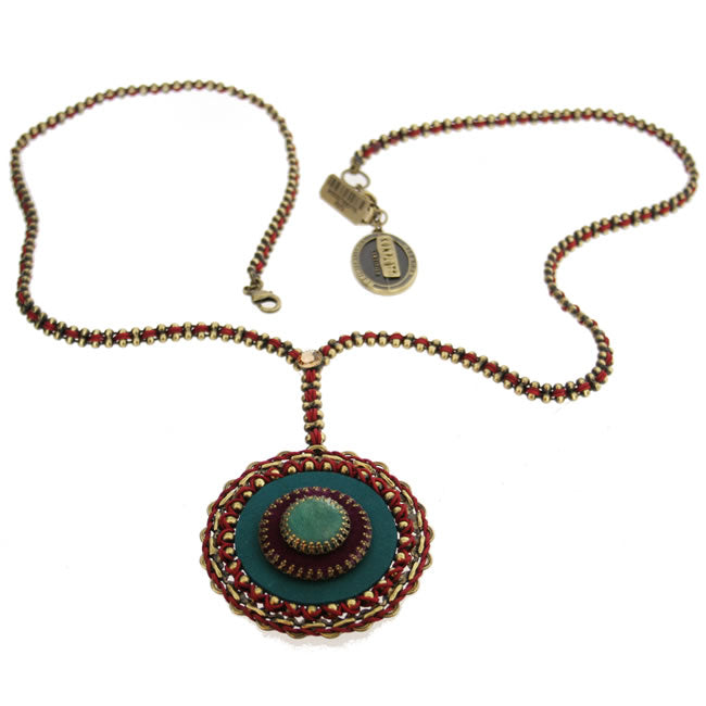 Konplott, Mongolian Princess Long Drop Pendant, Red/Green/Turquoise