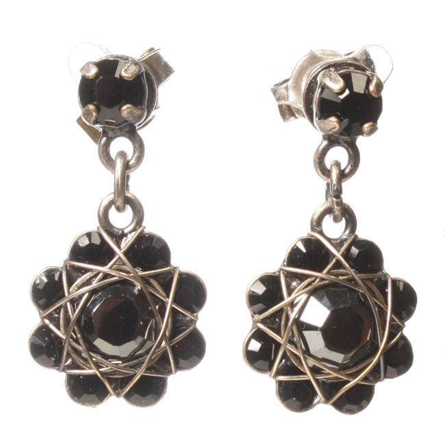 Konplott, 70's Circles Stud Drop Earrings, Black/Silver