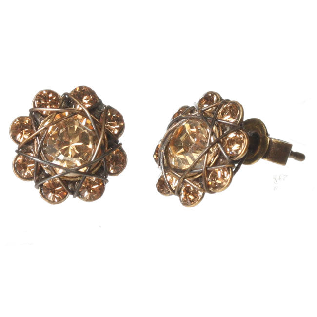 Konplott, 70's Circles Stud Earrings, Brown/Gold