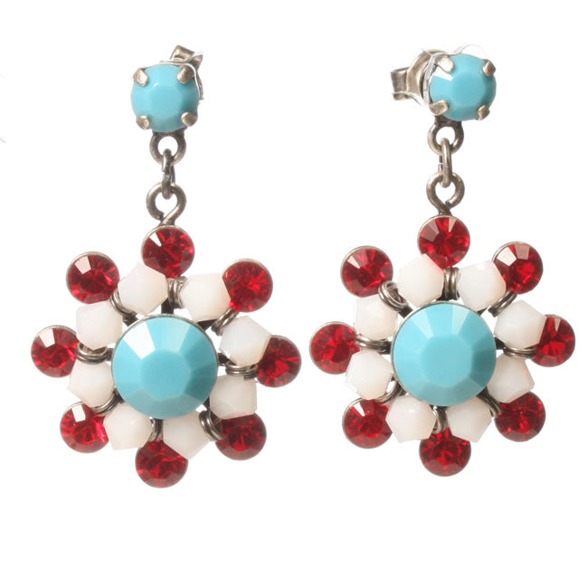 Konplott, Dutchess Stud Drop Earrings, Blue/Opal/Red/Silver