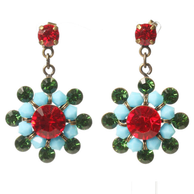 Konplott, Dutchess Stud Drop Earrings, Red/Blue/Green/Gold