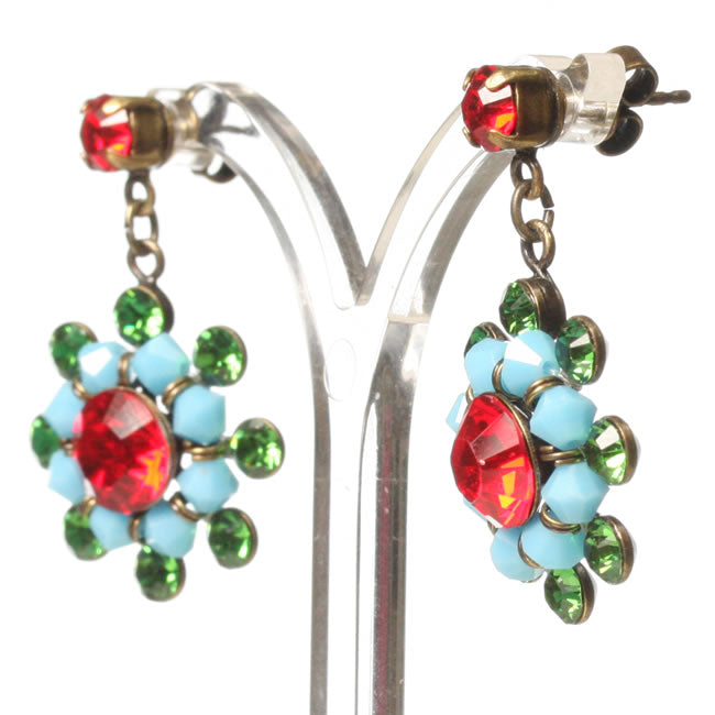 Konplott, Dutchess Stud Drop Earrings, Red/Blue/Green/Gold