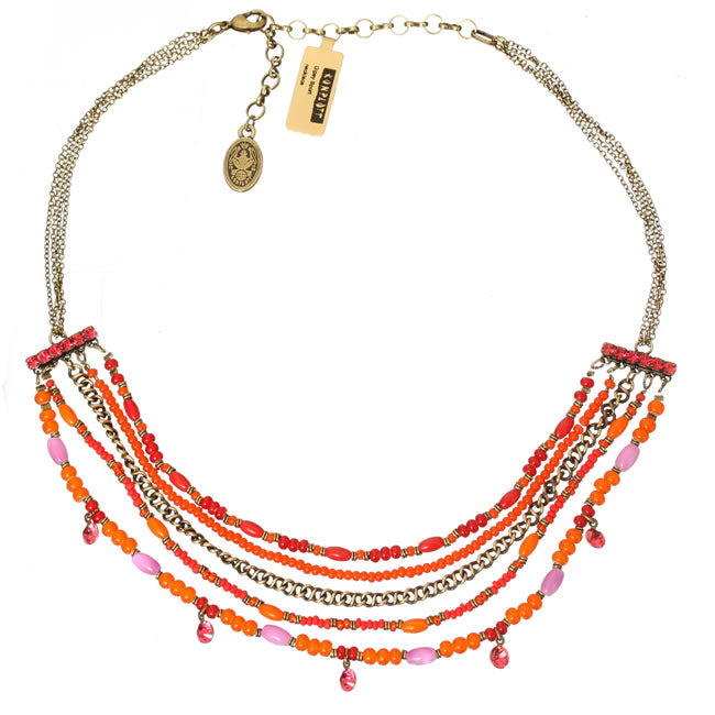 Konplott, Gipsy Sport Multi Stranded Necklace, Pink/Red/Orange/Gold