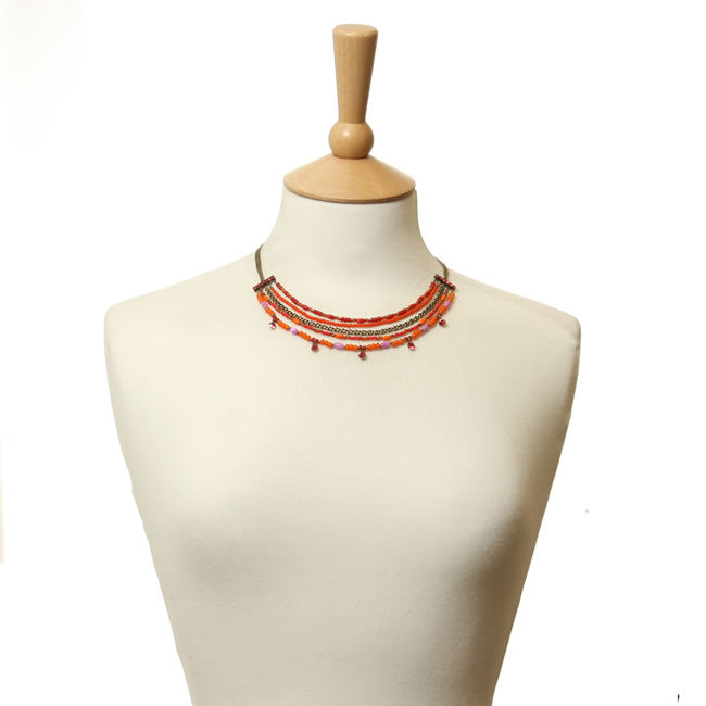 Konplott, Gipsy Sport Multi Stranded Necklace, Pink/Red/Orange/Gold