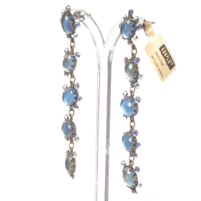Long Dangly Earrings, Blue/Gold