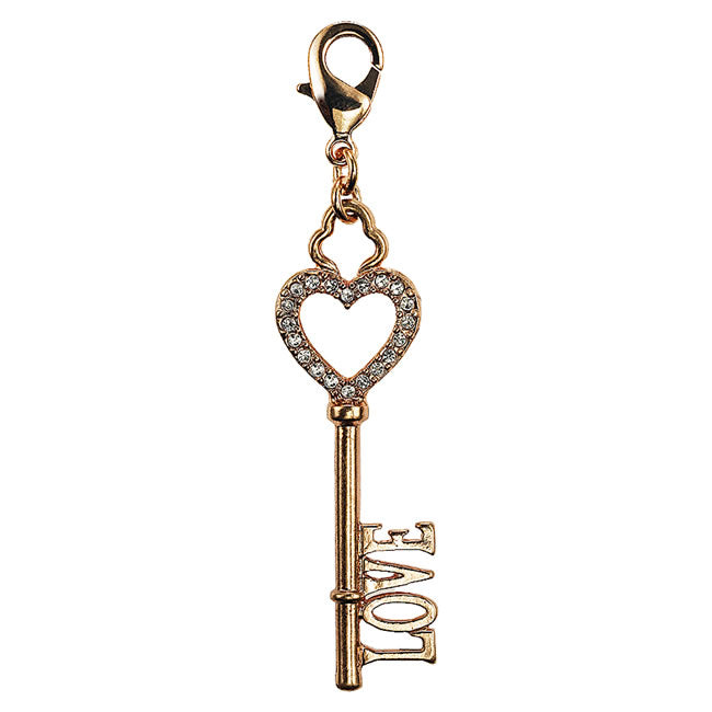 Pilgrim Mega Charm, Love Key Charm, 70mm drop. Crystal/Gold