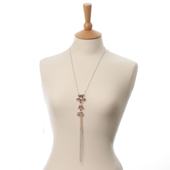 Pilgrim Essential Long Necklace, Peach/Brown/Silver