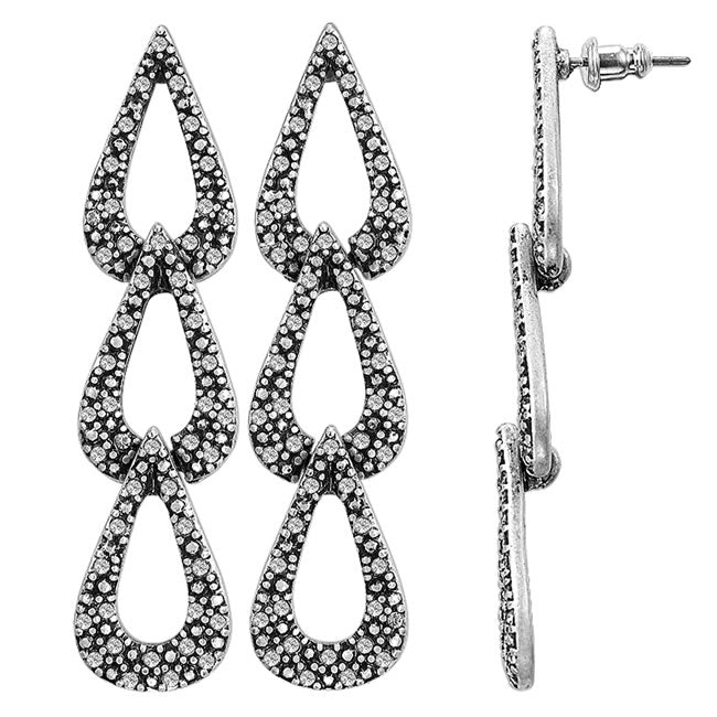 Pilgrim Winter Party Long Droplet Earrings, Crsytal/Silver