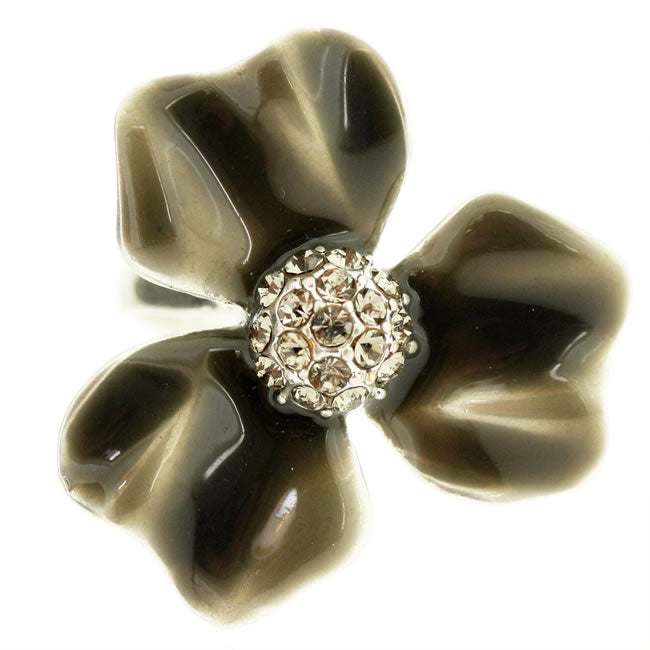 Pilgrim Awakening Adjustable Flower Ring, Grey/Silver.