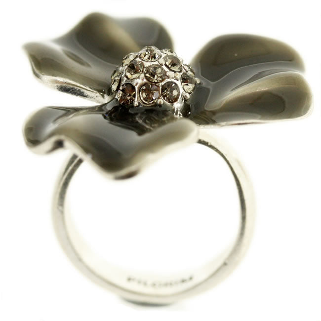 Pilgrim Awakening Adjustable Flower Ring, Grey/Silver.