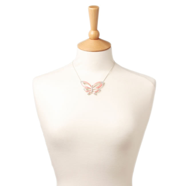 Pilgrim Papillon Necklace, Flamingo/Silver