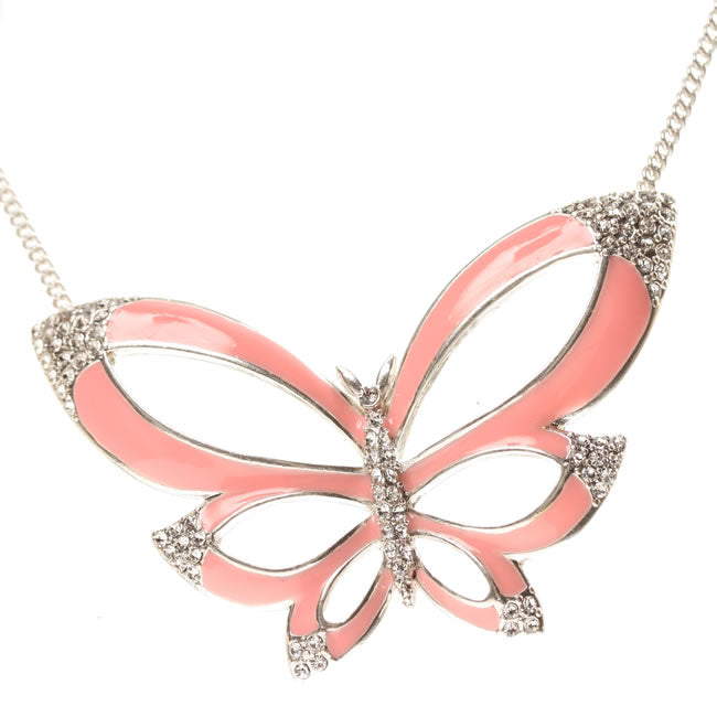 Pilgrim Papillon Necklace, Flamingo/Silver