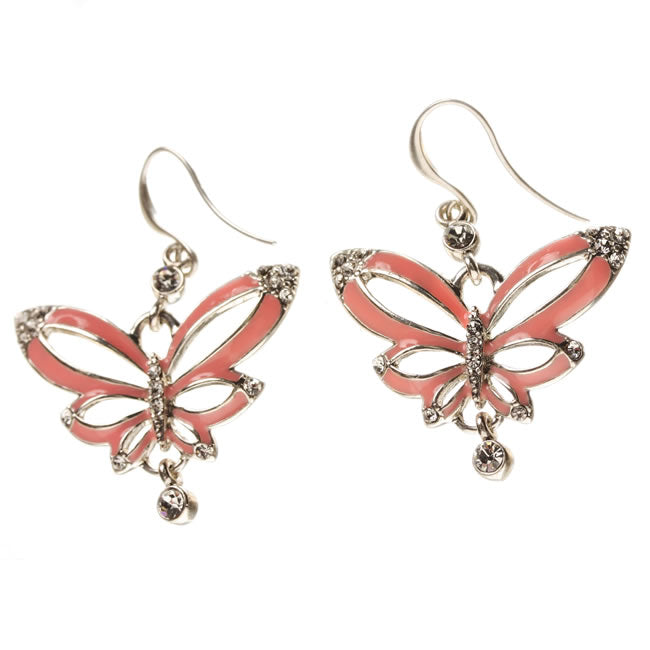 Pilgrim Papillon Drop Earrings, Flamingo/Silver