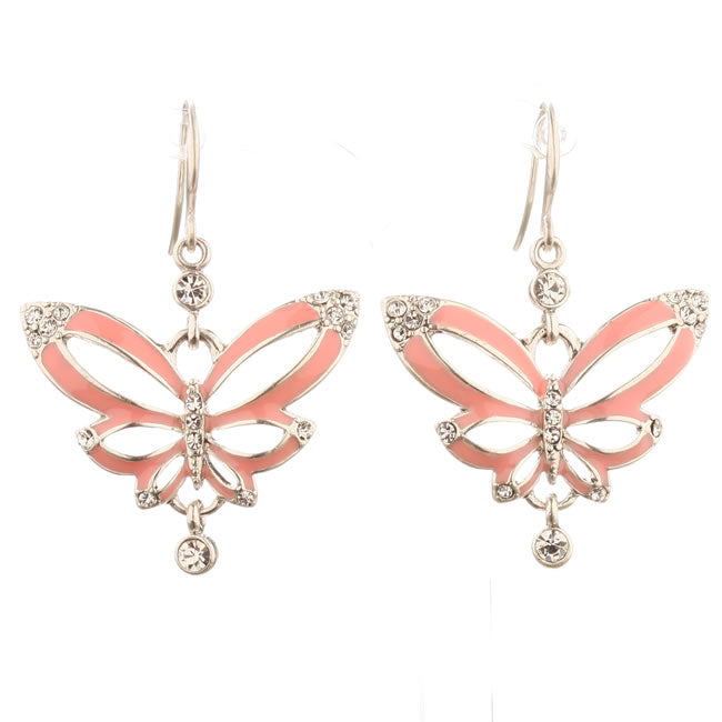 Pilgrim Papillon Drop Earrings, Flamingo/Silver