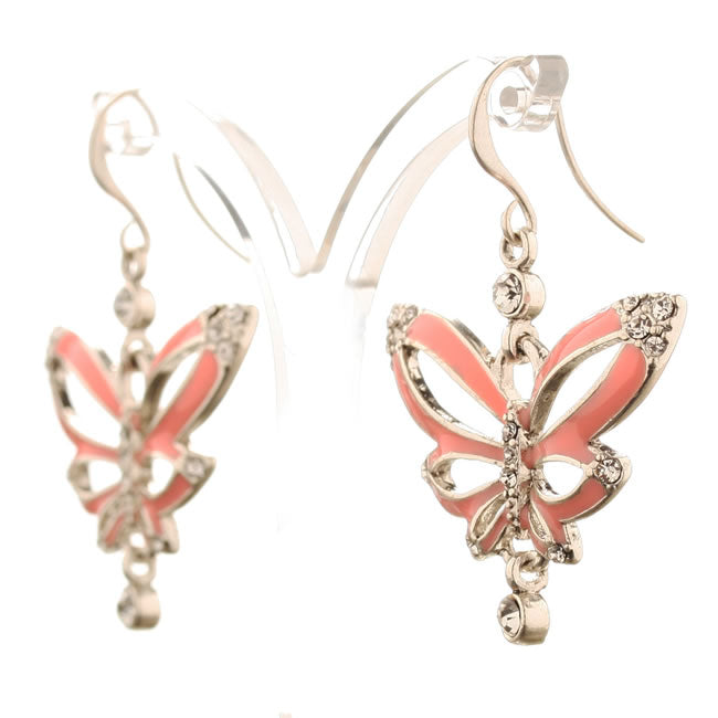 Pilgrim Papillon Drop Earrings, Flamingo/Silver