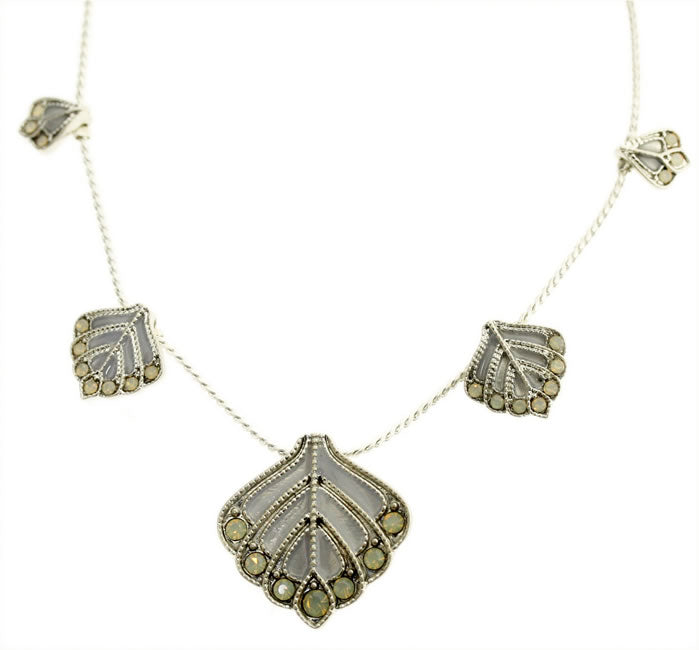 Pilgrim Chic Peacock Necklace, Blue/Silver
